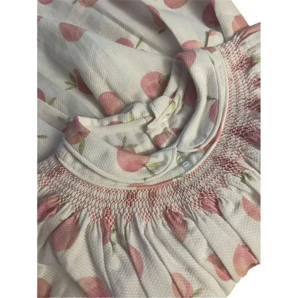 Pixie Lily Girls Pink Smocked Peach Print Dress Size 7 Smocked Knee Length - Picture 5 of 5